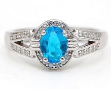 2CT Blue Topaz  Topaz 925 Solid Sterling Silver Ring Sz 7 UB1-6