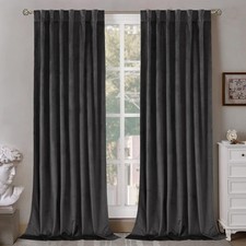 Grey Velvet Curtains 102 Inches Long for Living Room, Thermal Insulated Room