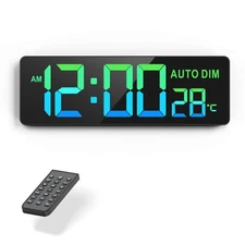 LED Wall Clock 16.5 Inch, Countdown Timer, Temperature Display, Remote, Black