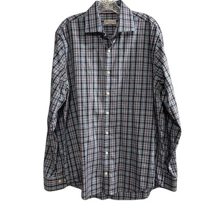 Peter Millar Men's Plaid Button-Crown Ease Down Shirt Size L Long Sleeve