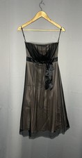 Warehouse Black Strapless Mesh Overlay Cocktail Party Dress UK 10 Satin Bow BNWT