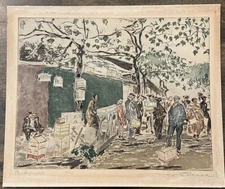 Max Pollak Paris Bird Market Color Aquatint Etching 1926 68/250