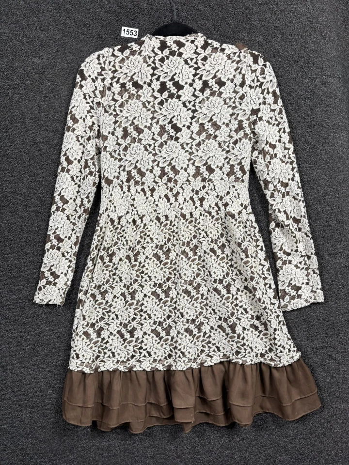 RYU платье розетки чистый вышитый кружева оборки богемное коттедж женщин S коричневый - Изображение 2 из 4