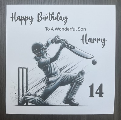 Personalisierte Cricket Geburtstagskarte Jungen Sohn Enkel Cricket sportliche Enthusiasten
