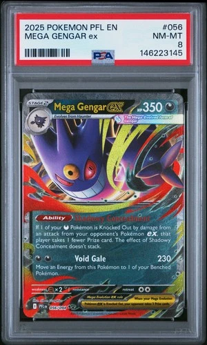 2025 POKEMON PFL EN-PHANTASMAL FLAMES #056 MEGA GENGAR EX PSA 8