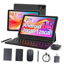 Android 15 Tablet 10 Inch, 20GB RAM 128GB ROM/2TB Expandable, 2.0GHz Black