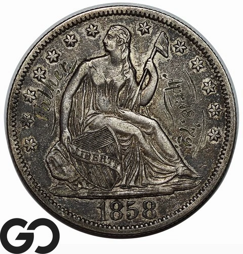 1858 Seated Liberty Half Dollar Love Token/Graffiti, "APR. 18 '72, Father"