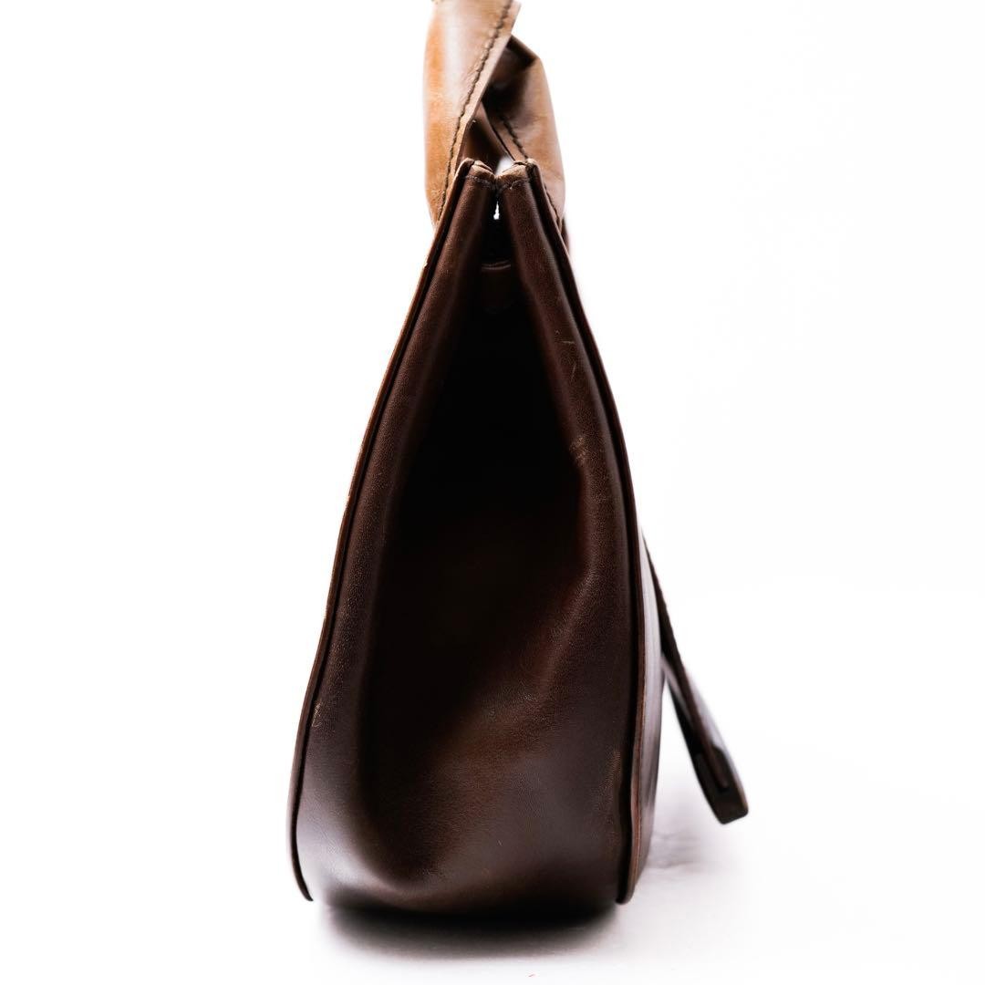 GUCCI Tom Ford Era Shoulder Bag Flaplock Leather Wood Brown Black Hardware Japan thumbnail 6