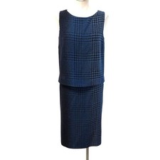 Lafayette 148 Skirt Set Womens 4/6 Navy Blue Houndstooth Wool Blend Boucle