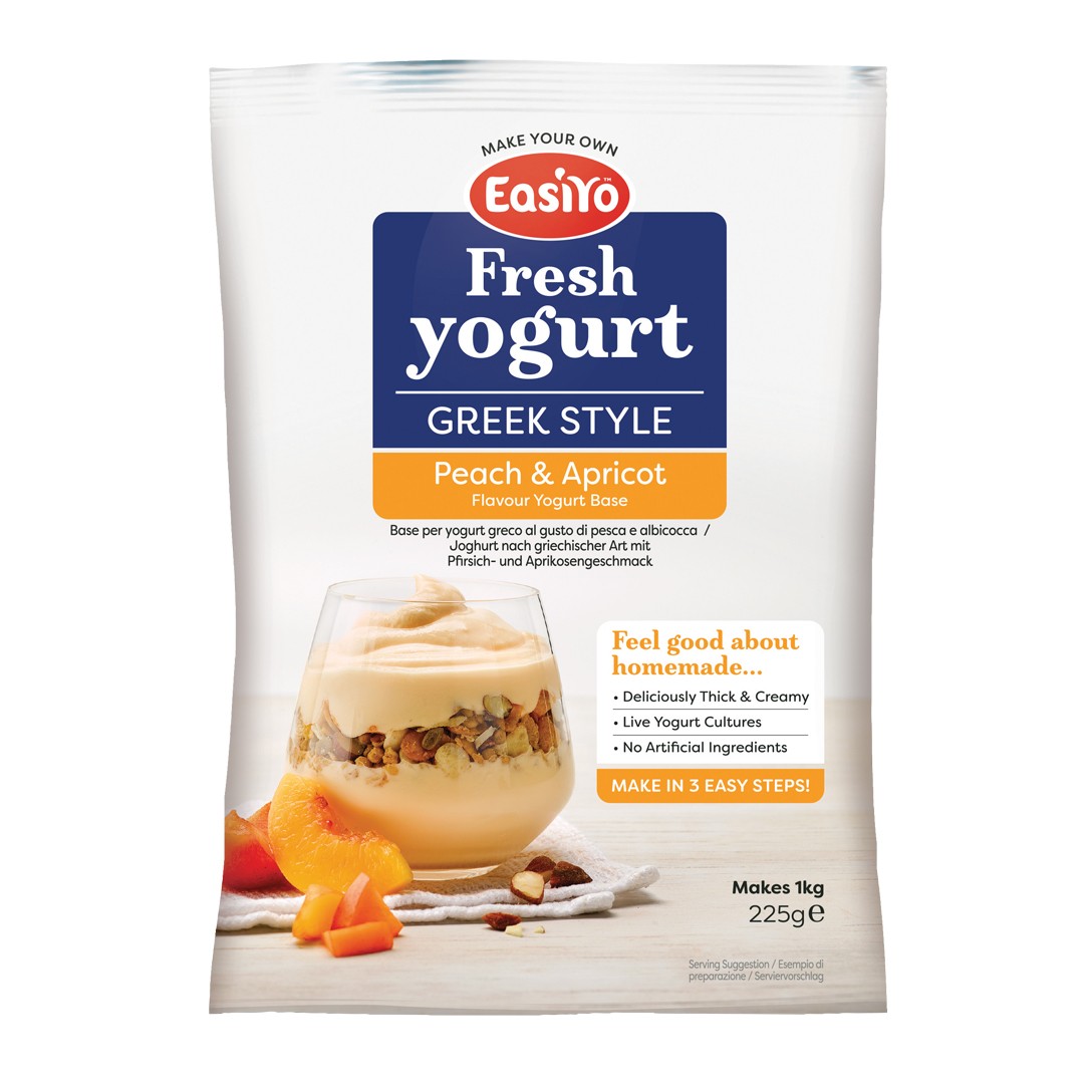 EasiYo Peach and Apricot Greek Style Yogurt Mix 225g Sachet Makes 1Kg Homemade