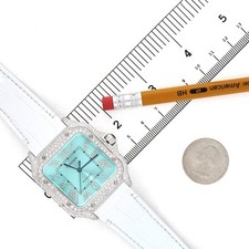 NEW 5TCW Natural Diamond Cartier Santos 40mm Pave Roman Turquoise Dial Watch 6