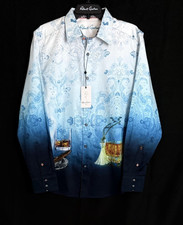 Robert Graham GARRICK CLUB Ombre Cigar  Cognac 278 Large NWT Classic Fit L