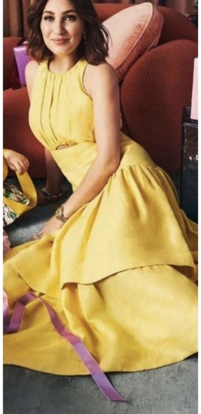 Aje Caliente daisy yellow tiered cutout midi maxi dress - size 10