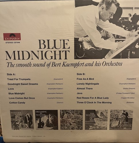 Bert Kaempfert & His Orchestra "Blue Midnight" Polydor German Pressing NM 237646 - Imagen 4 de 4