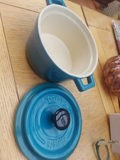 Ceramic Lidded Caserole 7ins Circumference Teal Blue Colour