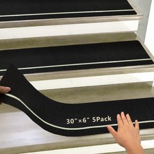 5 Pack 6" X 30" Outdoor Stair Treads Non-Slip with Glow in Dark Stripe 5