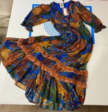 NWT Anthropologie FARM RIO Puff Sleeve Tiered Ruffle Maxi Dress Blue Floral XXS