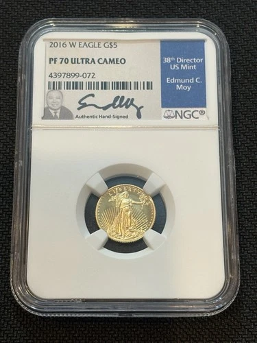 2016-W PF70 Ultra Cameo Gold Eagle 1/10 oz Signed By Edmund C. Moy