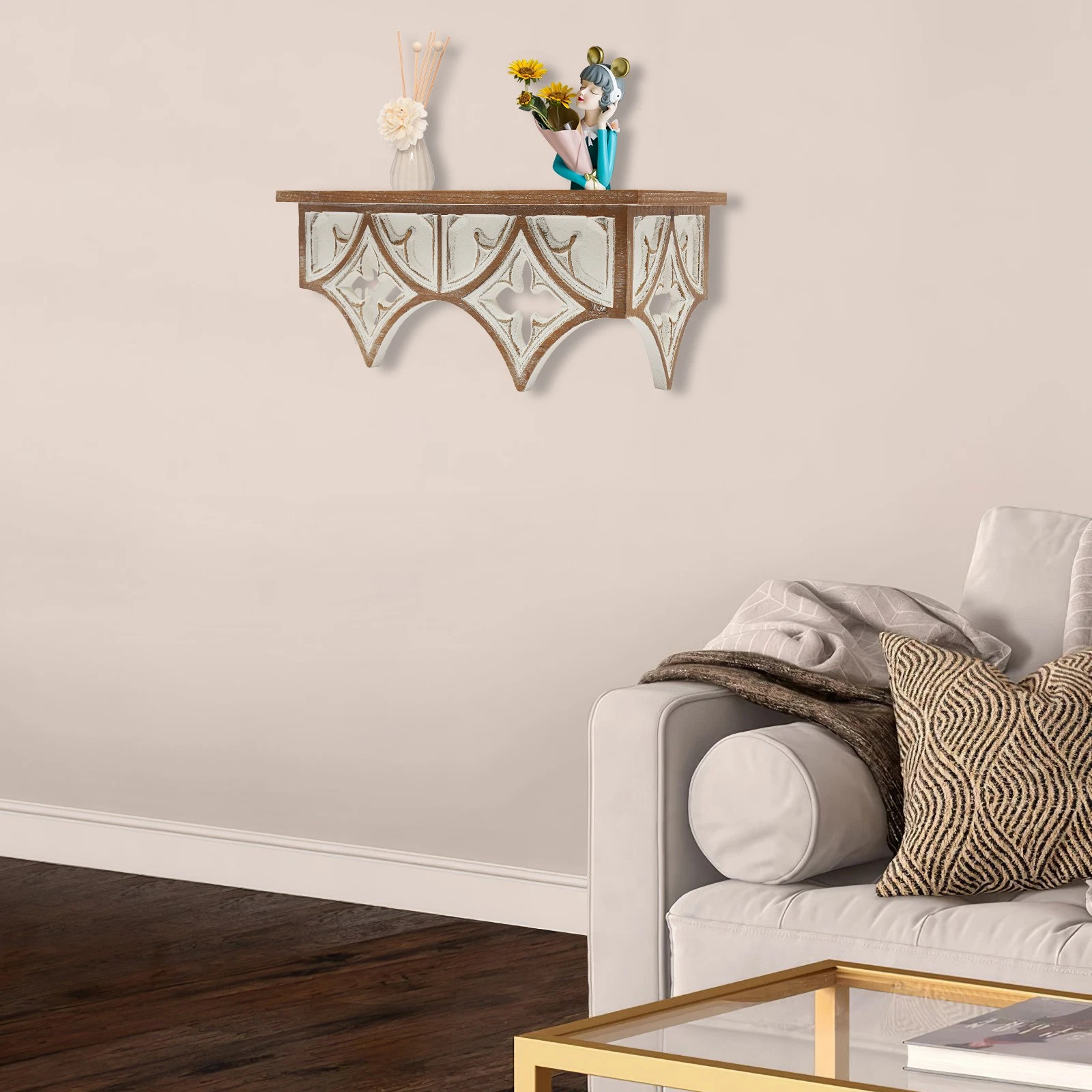 Wall-mounted Wood Scroll Shelf Wood Intricate Carved Shelf Retro Wall Shelf