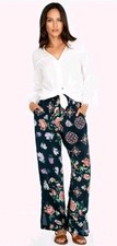JOHNNY WAS PANTS Vega Floral Print Drawstring Pants Navy Background XL -LOVELY 