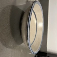 Rowe Pottery Works 9” Salt Glaze Bowl Blue And Gray Stripes