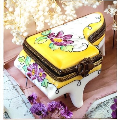 Limoges France Porcelain Miniature ￼Trinket Pill Box Grand Piano Hand Painted