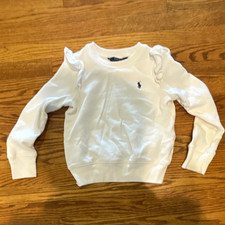 Polo Ralph Lauren Girls White Crewneck Pullover Sweatshirt Size 7 Ruffle Logo