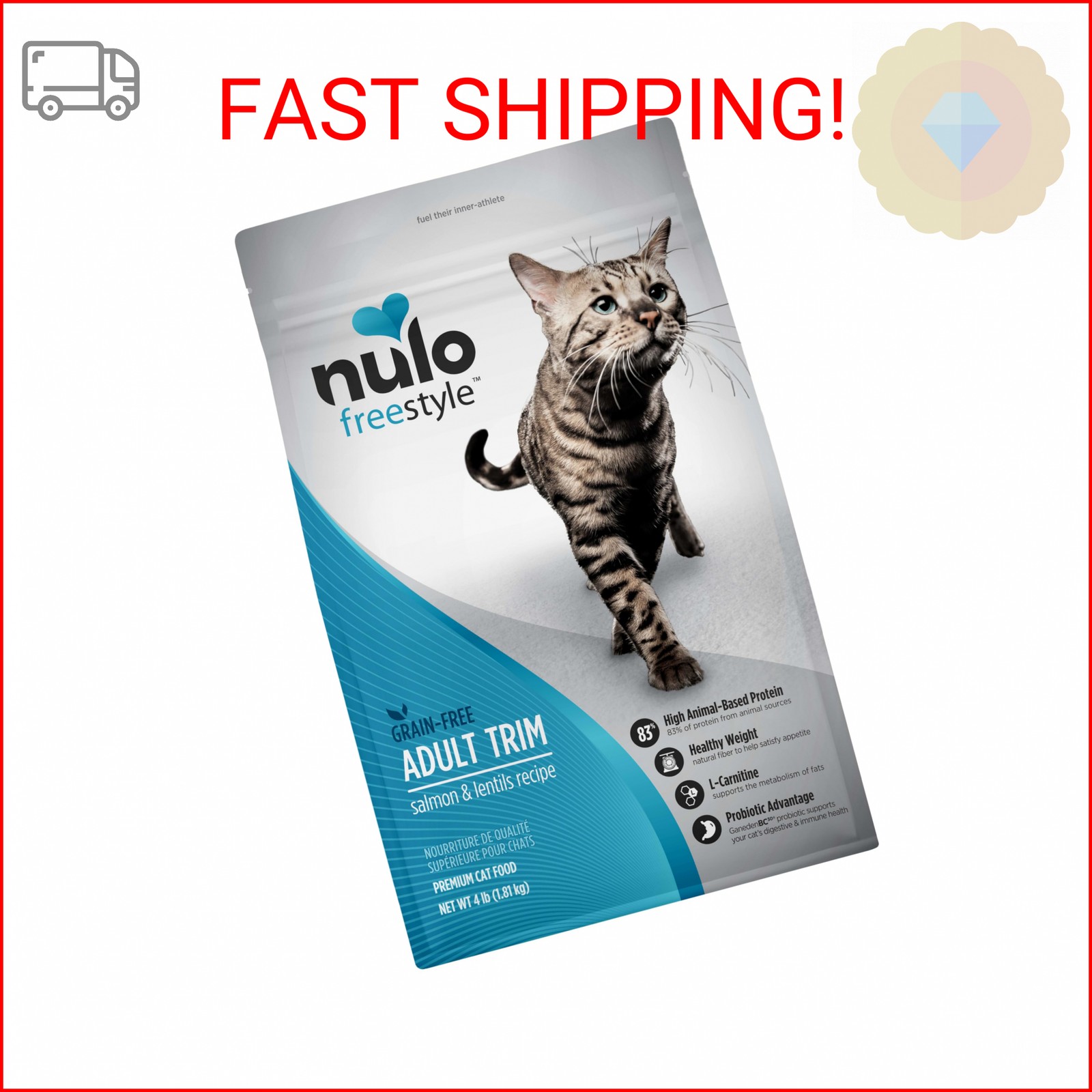 Nulo Freestyle High Protein Trim Cat Food, Salmon & Lentils Recipe - Natural Gra