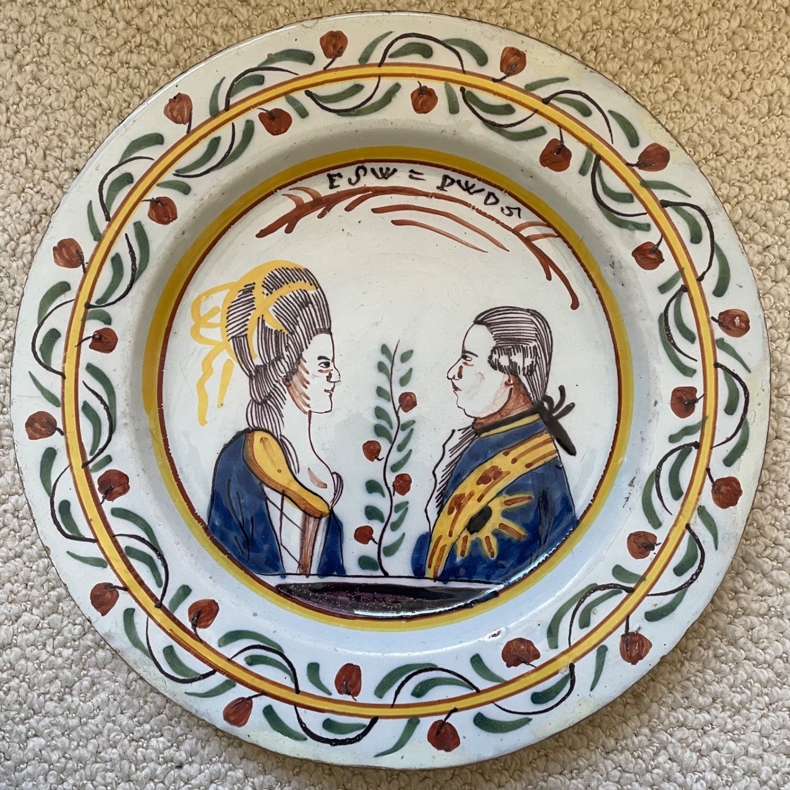 Dutch Delft Faience Polychrome Charger 18th Century William of Orange