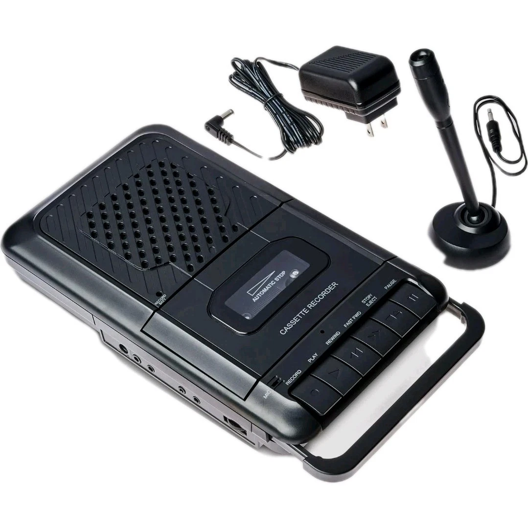 Vintage Micro Cassette Audio Tape Recorder Recording Sound On A Table Vintage Micro Cassette Audio Tape Recorder Recording Sound 302427878