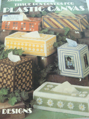 VTG 1981 Leisure Arts Tissue Box Covers for Plastic Canvas Leafl 199 Cross-Stitc