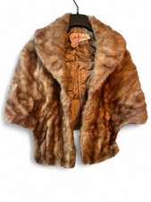 Vintage Brown Mink Fur Stole Wrap Real Fur Shoulder Cape One Size Old Hollywood