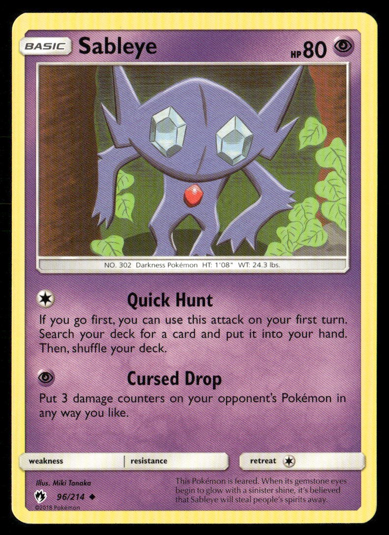 Sableye 96/214 Uncommon Lost Thunder Pokemon Near Mint