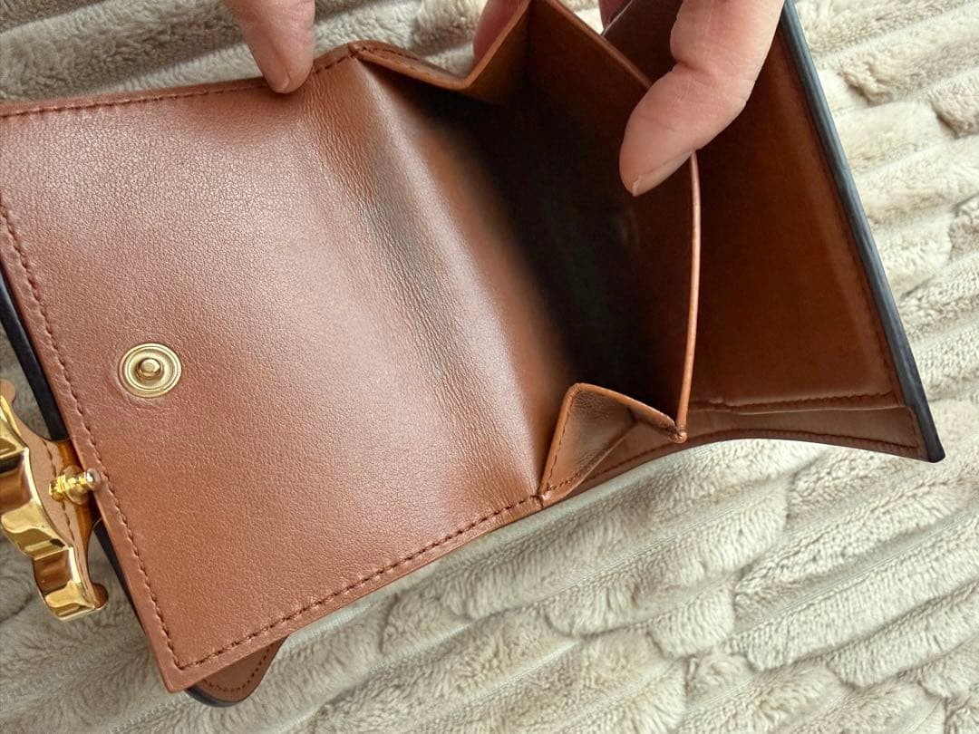 Celine Triomphe Small Wallet Canvas Leather Trifold with Box Dust Bag Rare image 10