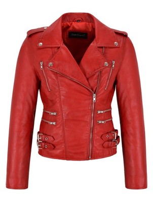 Jessie Red Damen Neu Designer Retro Echt Gewachst Lammleder Leder Mode Jacke
