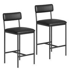 Set of 2 Black Upholstered Bar Stools, Counter Height with Backrest  Footrest
