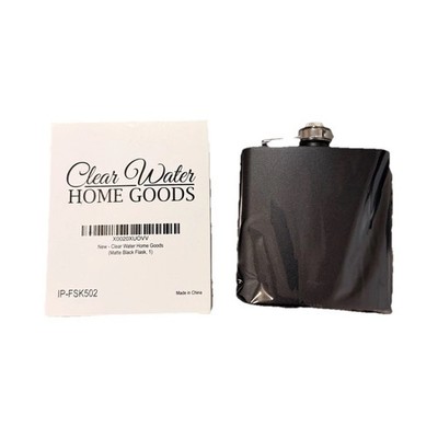 Clear Water Home Goods Matte Black Metal Hip Flask, Solid, IP-FSK502