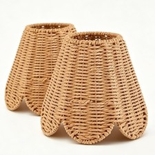 2 Pcs Boho Rattan Lamp Shades, Handwoven Wicke Scalloped Lamp Shade for Pendant