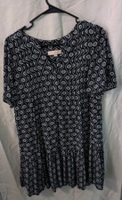 LOFT Pintuched Flounce Women’s Dress Notched Collar Short Sleeve Blue Size Med