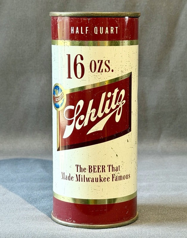 Schlitz Flat Top Beer Can '57 Empty 16 oz Milwaukee "Famous Since 1849" PA Tax