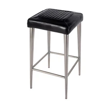 Butler Specialty Maxwell 32"H Leather and Metal Square Backless Bar Stool -Black
