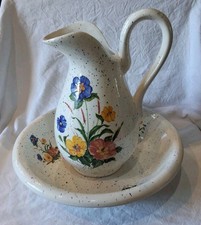 Ancien Grand Broc & Cuvette de Toilette Porcelaine Made Italie HT 35 cm Ø 37 cm