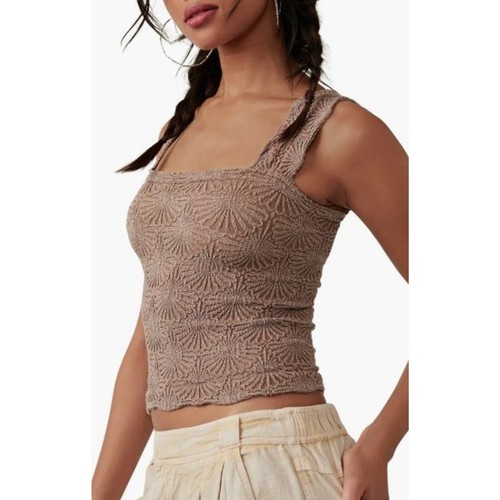 Free People Women's Love Letter Floral Knit Sleveless Camisole in Brown MSRP $38 - Picture 3 of 7