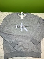 NWT Mens L - Calvin Klein Iconic Monogram Logo Fleece Pullover Crew Neck Sweater