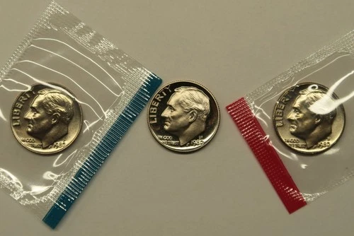 1980 P D S Roosevelt Dime Set, Proof Coin with P & D in Mint Cello