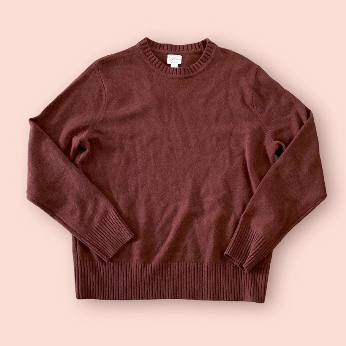 J.Crew Menu0026#039;s L Rugged Merino Wool Crewneck Sweater BA283 Brown  Cinnamon Pull On | eBay