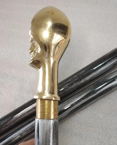Gothic Skull Head Handle Brass Wooden Walking Stick - Picture 6 of 6