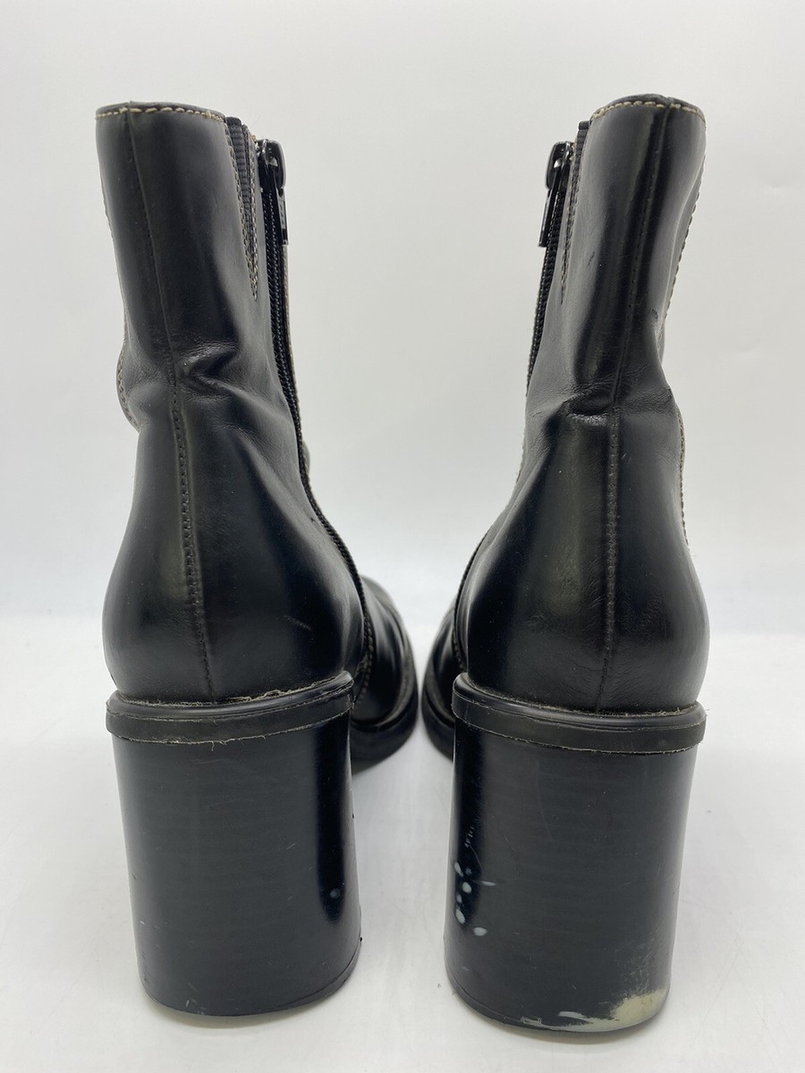 VINTAGE Y2K LOWER EAST SIDE BLOCK HEEL BLACK FAUX LEATHER