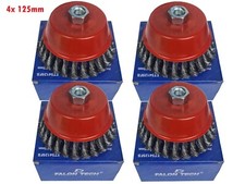 4xTopfb&uuml;rste Stahl Drahtb&uuml;rste 125mm M14 Gezopft Kegelb&uuml;rste f&uuml;r Flex Winkel