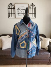 Tantrums Vintage Embroidered Sequined Denim Jacket 100% Cotton Womens Size S